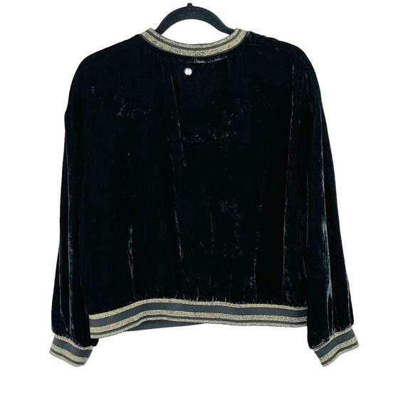 Elevenparis Black Velvet Gold Metallic Stripe Crewneck Pullover Sweatshirt SM/MD - Picture 2 of 12